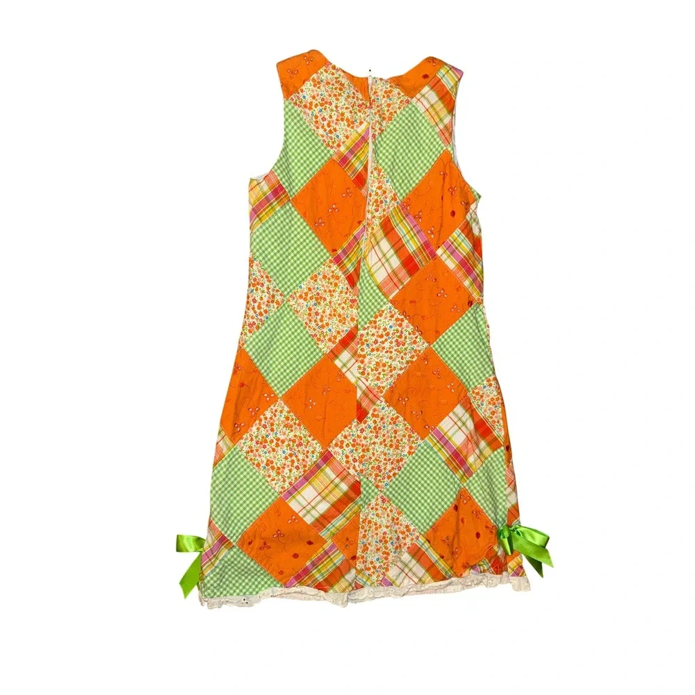 Bonnie Jean Patchwork Dress Kids Size 10‎ Orange Green Gingham Floral Eyelet